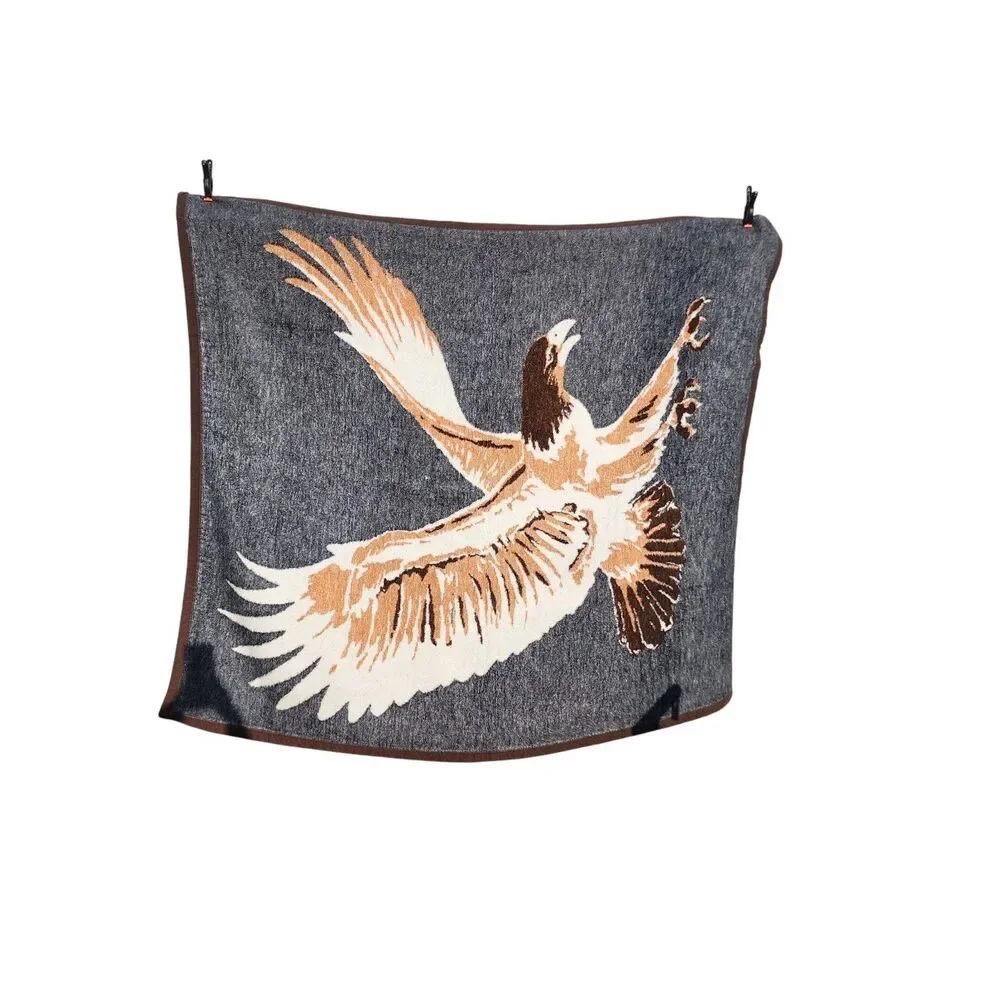 Vintage Eagle Wildlife Blanket 68x60 Acrylic Reversible Throw Rustic Cabin Decor